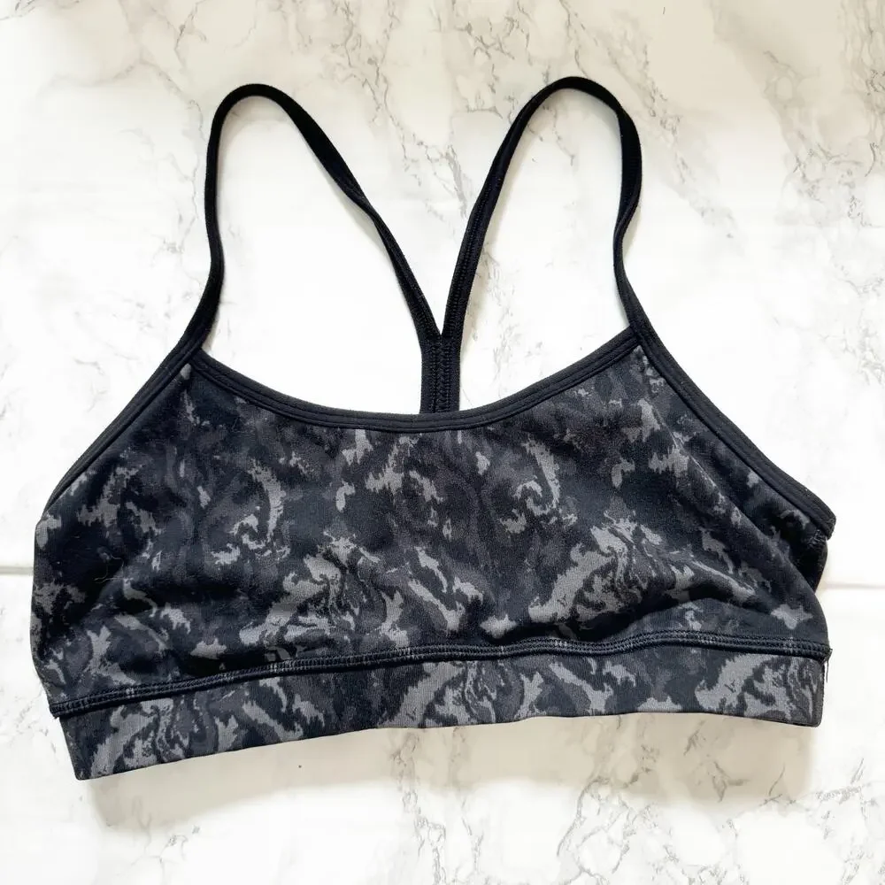 LULULEMON Flow Y Sports Bra Beautiful Baroque Black 6